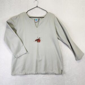 Vintage WEK Woman Southwestern Bear Graphic Top Sage Green Cotton Made in USA M